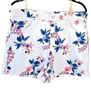 Lucky Brand Lucky Pins White Denim Shorts with Pink Flowers Size 12/31